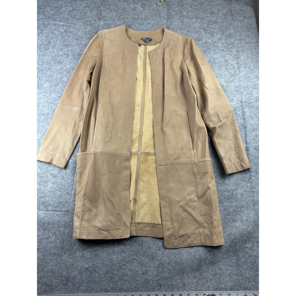 VINCE Women's 4 Genuine‎ Leather Lightweight Open Front Collarless Coat Jacket